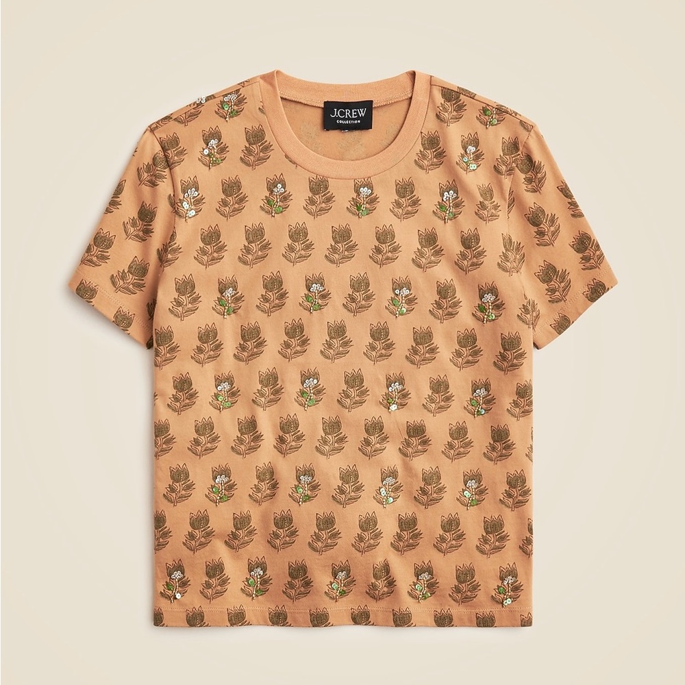 J Crew Collection embellished tonal tulip block print Jersey Top Women’s Small - Picture 2 of 8